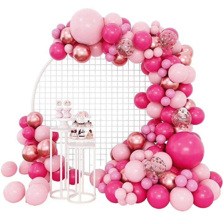 Set 126 Baloane din Latex pentru Arcada si Decor Petrecere, Kit Ghirlanda Biodegradabila, Mix Dimensiuni 12-45 cm, Roz, Roz Pal si Auriu, 126 Piese
