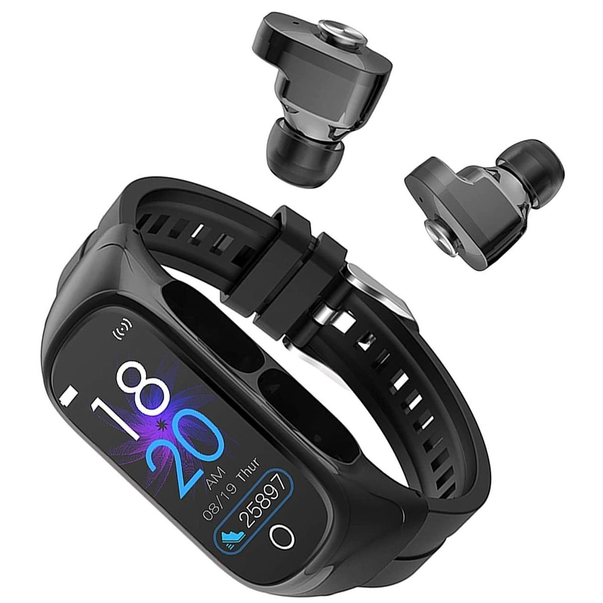 Ceas Smartwatch 2 in 1 cu Casti Bluetooth TWS Integrate, N8, Monitorizare Sanatate si Moduri Sport, Ecran 1.47 inch, Curea Silicon, Negru