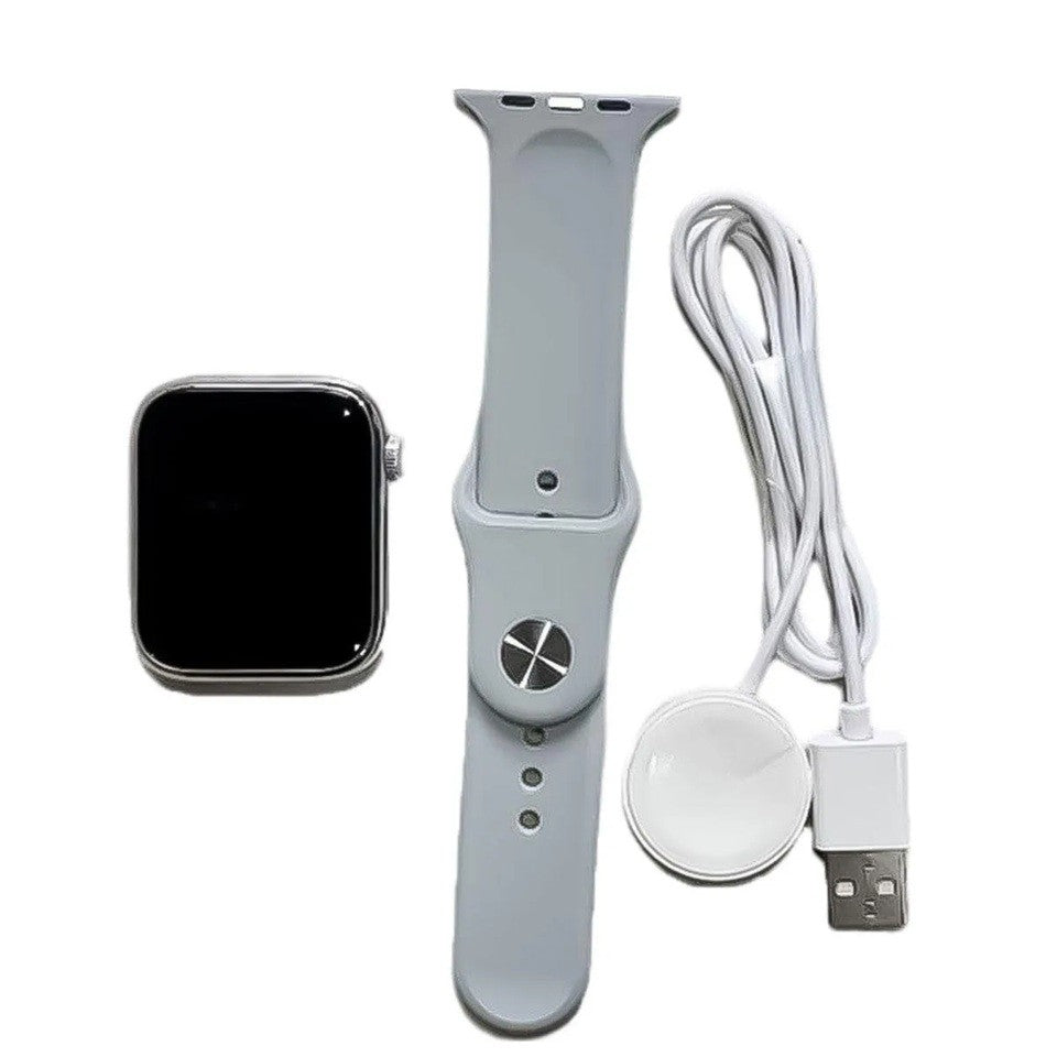 Ceas Smartwatch Editia 9, Apeluri Bluetooth, Incarcare Wireless, NFC, Puls, Ecran 2.01 inch, Curea Silicon, Gri