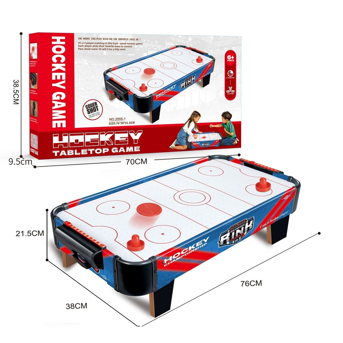 Masa Air Hockey Pentru Copii Si Adulti, Design Graffiti Cu Picioare Scurte, Ventilator Cu Baterii, Include 2 Pucuri Si 2 Impingatoare, PVC, 76x38x21.5 cm, Albastru