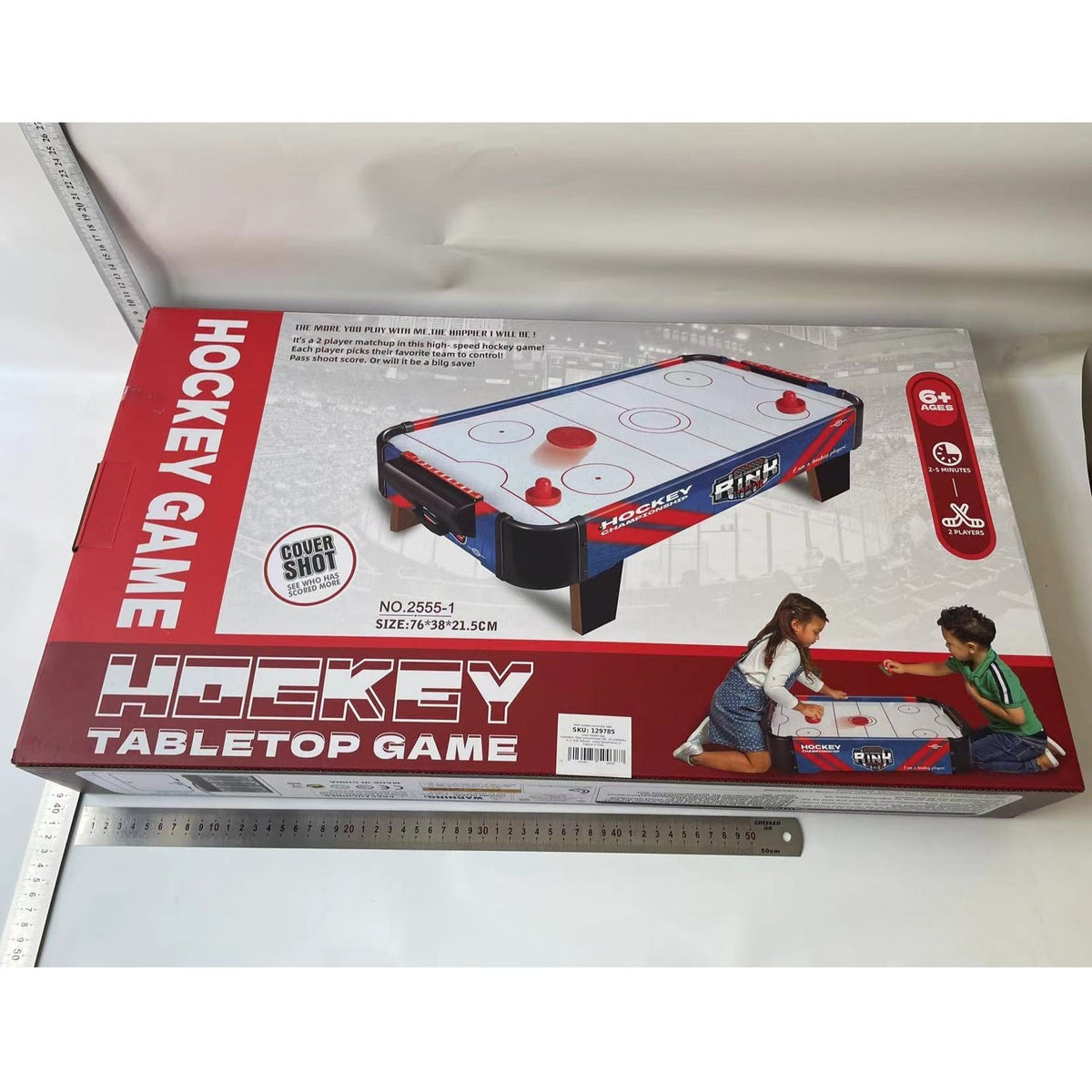 Masa Air Hockey Pentru Copii Si Adulti, Design Graffiti Cu Picioare Scurte, Ventilator Cu Baterii, Include 2 Pucuri Si 2 Impingatoare, PVC, 76x38x21.5 cm, Albastru