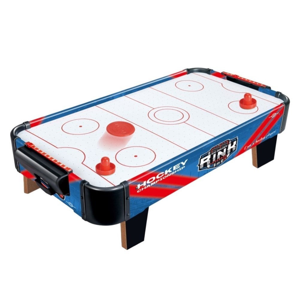 Masa Air Hockey Pentru Copii Si Adulti, Design Graffiti Cu Picioare Scurte, Ventilator Cu Baterii, Include 2 Pucuri Si 2 Impingatoare, PVC, 76x38x21.5 cm, Albastru