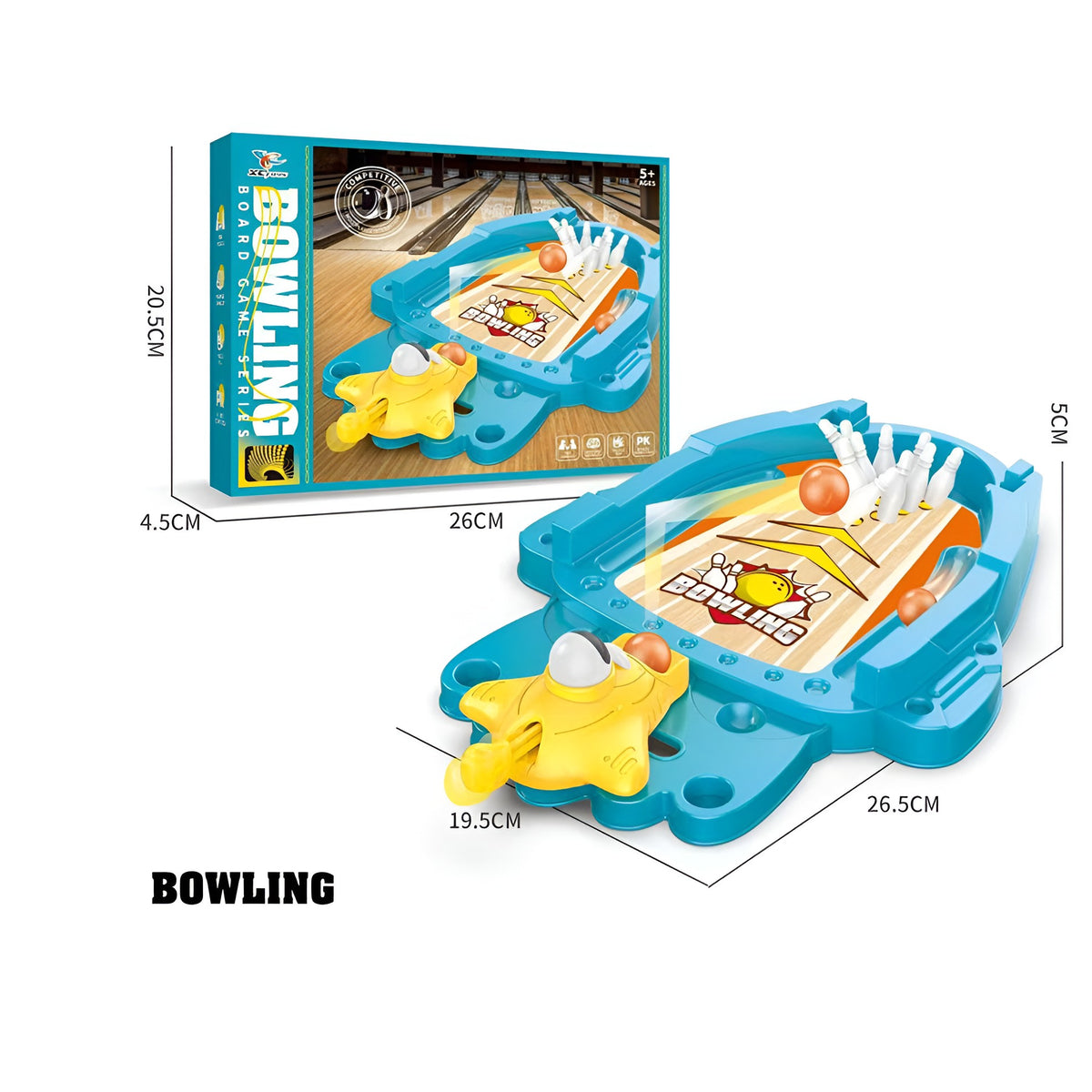 Joc de Masa Mini Bowling Interactiv pentru Copii, Set Educativ cu 6 Pioni si Mingi, Material Non-Toxic, 26.5x19.5x5 cm, Albastru