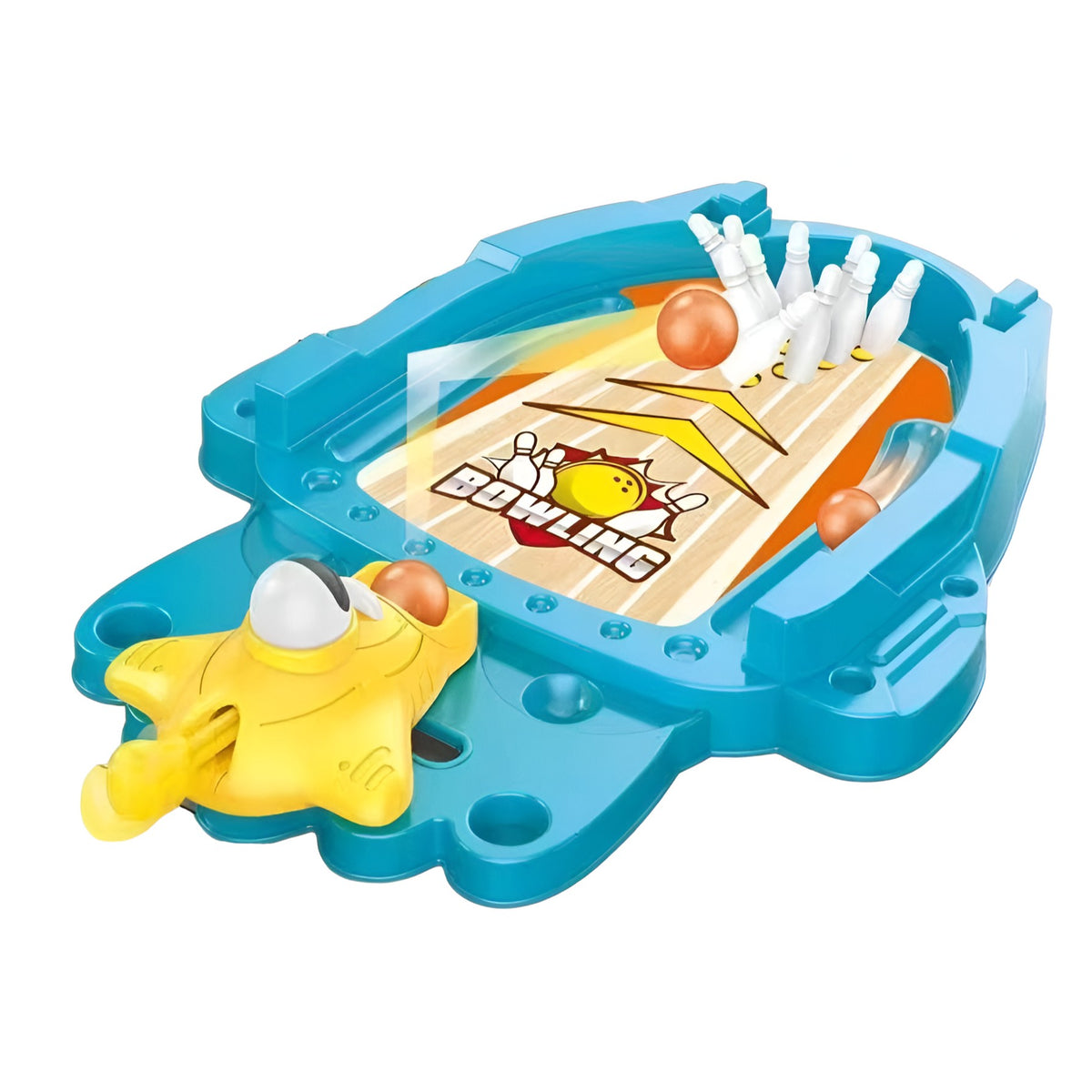 Joc de Masa Mini Bowling Interactiv pentru Copii, Set Educativ cu 6 Pioni si Mingi, Material Non-Toxic, 26.5x19.5x5 cm, Albastru