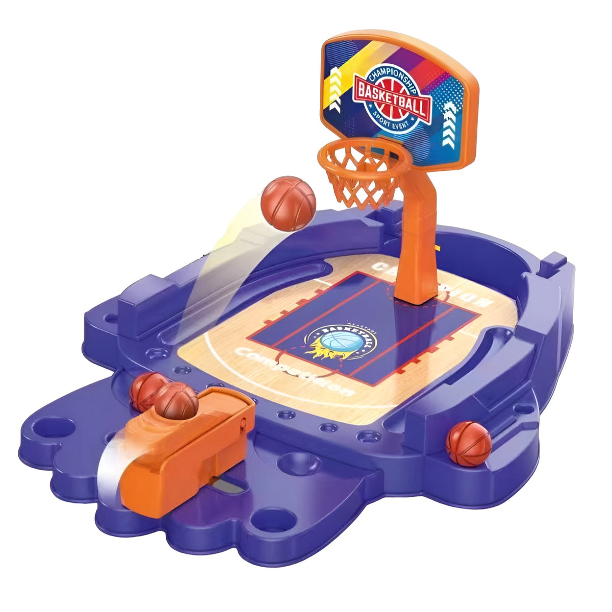 Joc De Masa Mini Baschet Interactiv Pentru Copii, Dezvoltare Abilitati Motorii Si Coordonare, Joc Competitiv Cu Mingi Incluse, Plastic, 25.5x19.5x13.5 cm, Mov