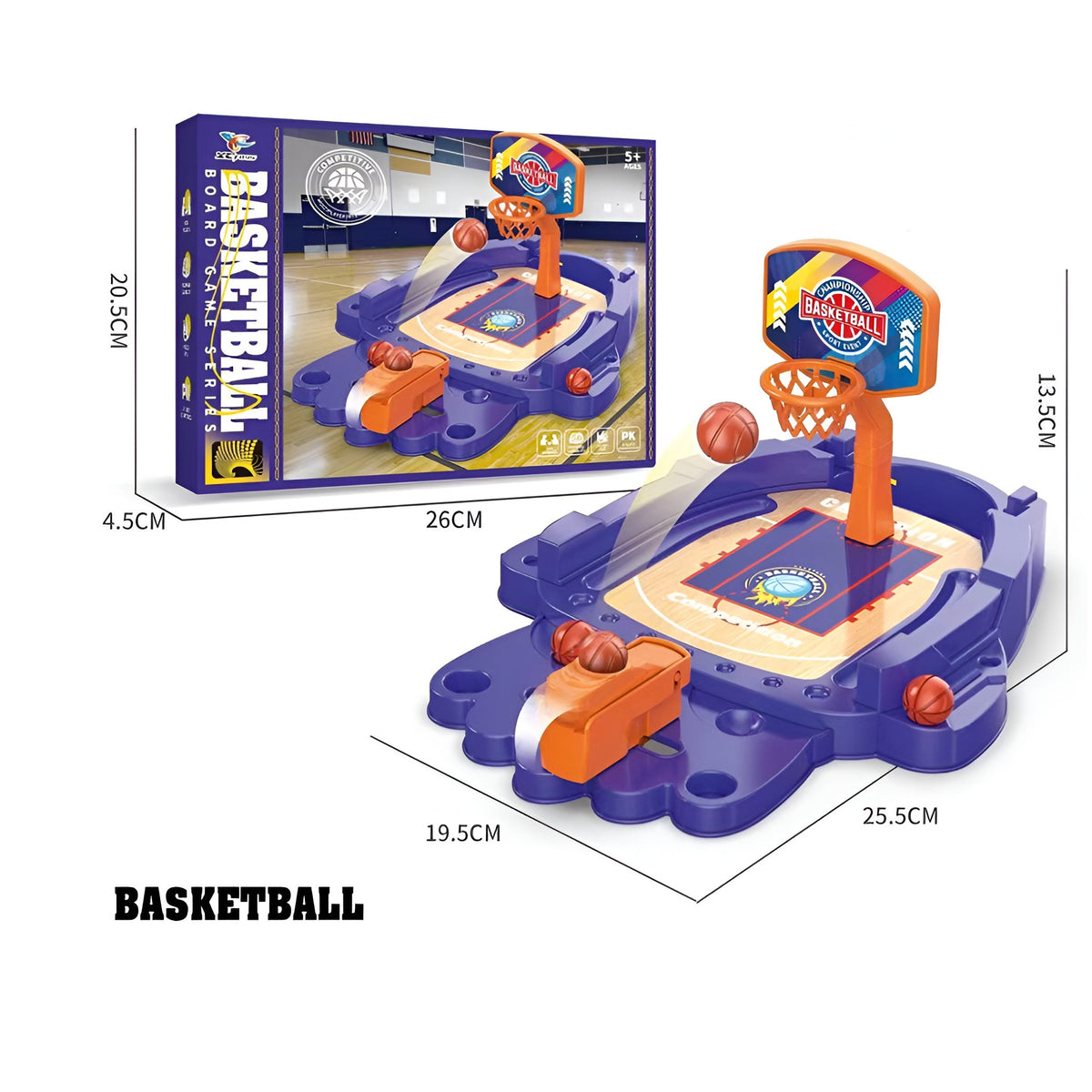 Joc De Masa Mini Baschet Interactiv Pentru Copii, Dezvoltare Abilitati Motorii Si Coordonare, Joc Competitiv Cu Mingi Incluse, Plastic, 25.5x19.5x13.5 cm, Mov