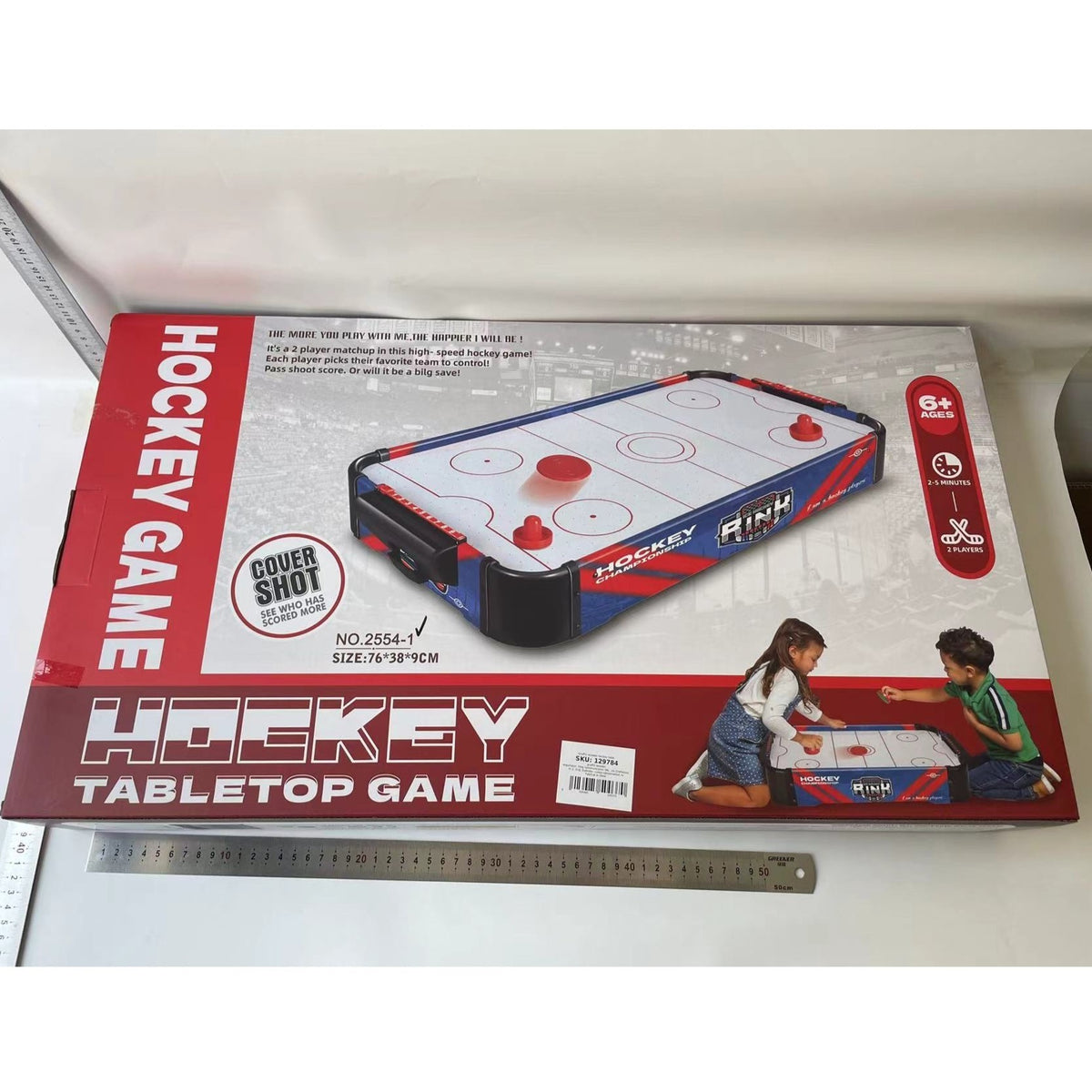 Masa Air Hockey Graffiti pentru Copii si Adulti, Model Fara Picioare cu Ventilator Electric, Tabela Scor si Accesorii Incluse, PVC, 76x38x9 cm, Albastru