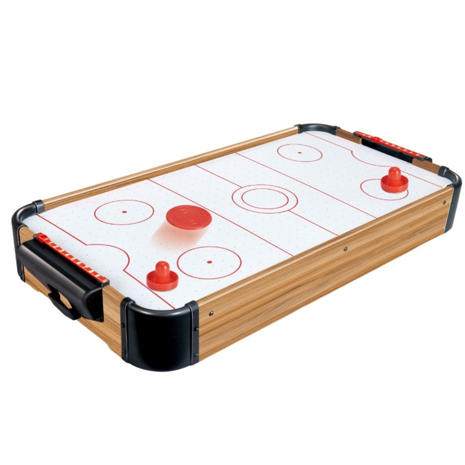 Masa Air Hockey, Joc de Masa Cymbergaj cu Ventilator Aer, Tabela Scor si 2 Pucuri, Lemn, 76x38x9 cm, Maro Graffiti