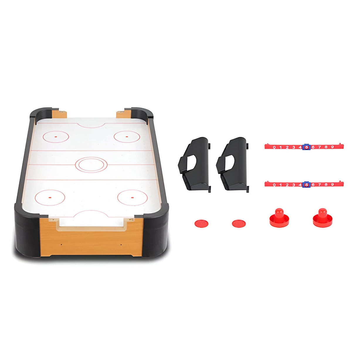 Masa Air Hockey Pentru Copii Si Adulti, Joc De Indemanare Cu Ventilator, Lemn, 2 Pucuri Si 2 Impingatoare, 57x31x9.5 cm, Maro Graffiti