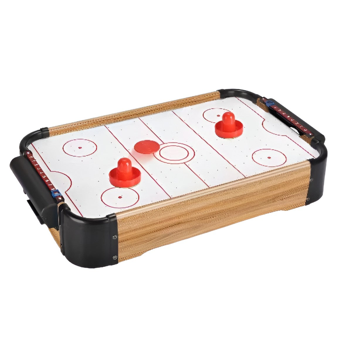 Masa Air Hockey Pentru Copii Si Adulti, Joc De Indemanare Cu Ventilator, Lemn, 2 Pucuri Si 2 Impingatoare, 57x31x9.5 cm, Maro Graffiti
