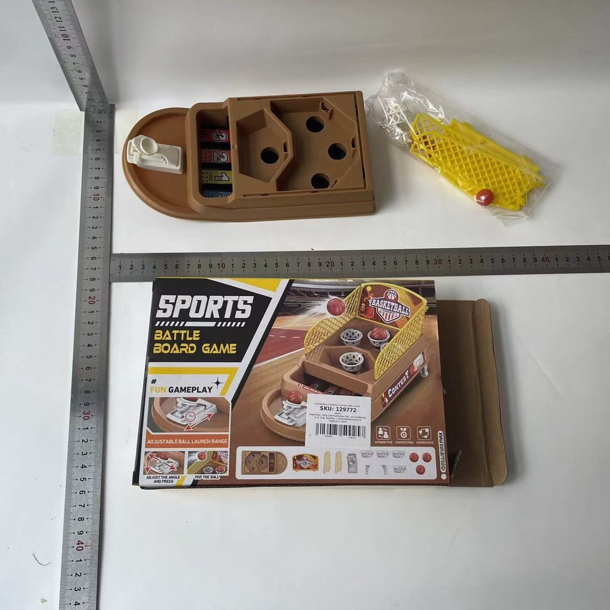 Joc de Masa Mini Baschet Interactiv, Masina de Tir Competitiva pentru Copii, Joc de Indemnare cu 4 Cosuri, Plastic, 3 Mingi Incluse, 23.5x11.5x14 cm, Maro