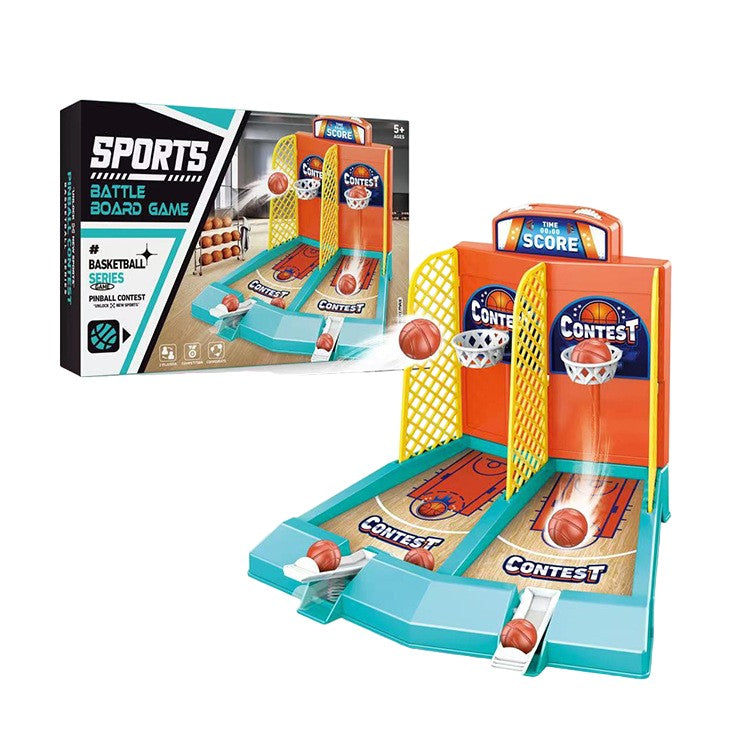 Joc de Masa Mini Baschet Interactiv pentru Copii, Joc de Indemanare cu 2 Aruncatoare, 6 Mingi Incluse, 2 Jucatori, Plastic, 22x16.5x18.2 cm, Multicolor