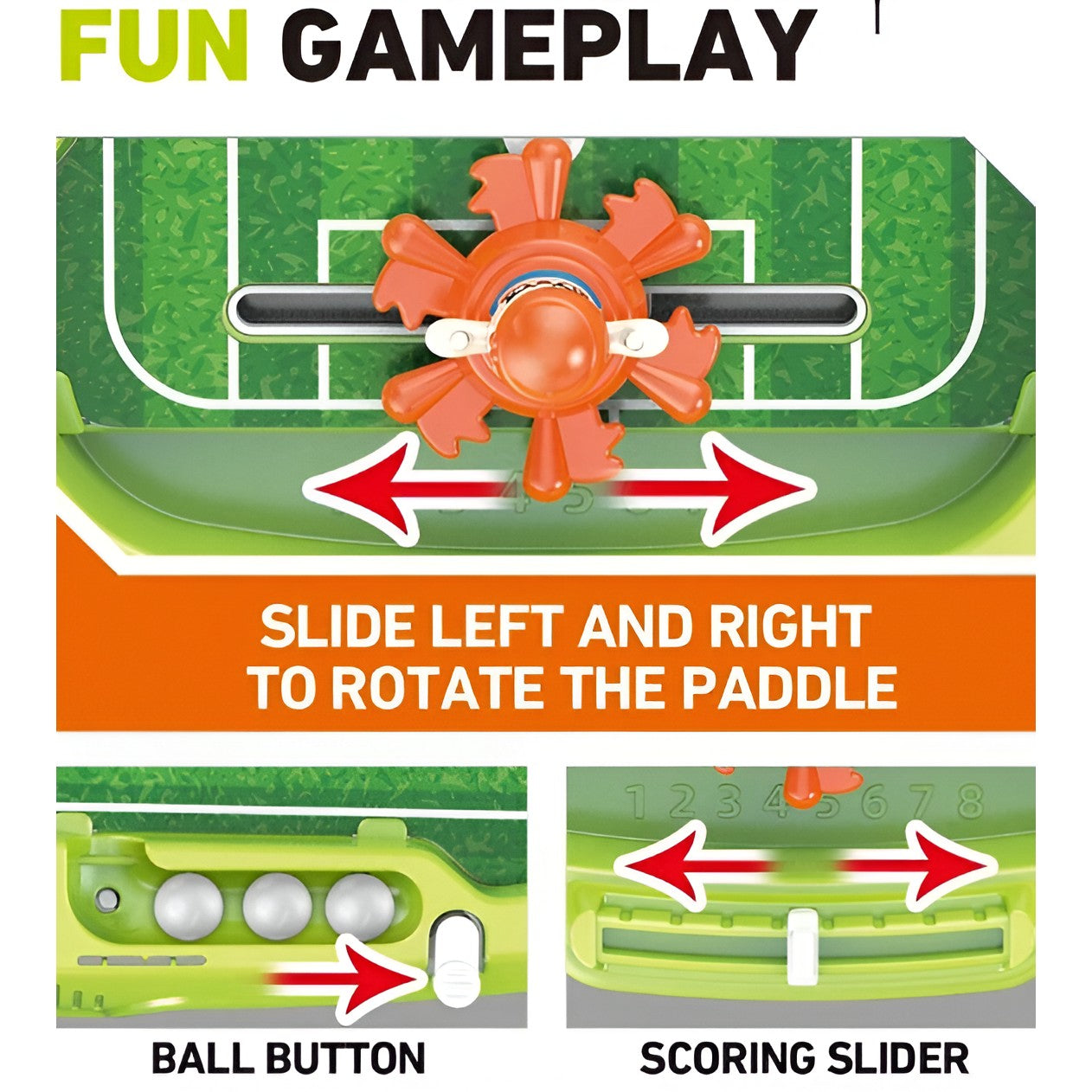 Joc de Masa Interactiv Fotbal pentru Copii, Football Battle Game cu Tabela Scor, Plastic ABS, 4 Mingi Incluse, 40.7x27x14.5 cm, Verde