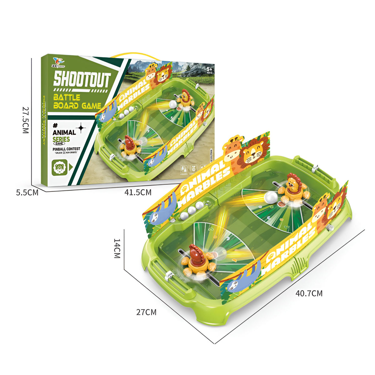 Joc de Masa Interactiv Lion Battle pentru Copii, Masa de Fotbal cu Tematica Leu, Tabela Scor si 4 Mingi, Plastic ABS, 40.7x27x14 cm, Verde