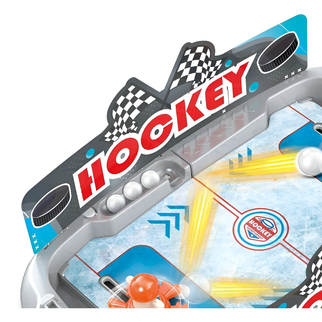 Joc de Masa Interactiv Ice Hockey Battle Game, Mini Hochei pe Gheata cu Tabela Scor si 4 Mingi, Material Plastic, 40.7x27x14.5 cm, Gri
