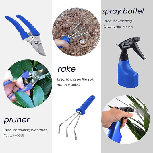 Set de Unelte de Gradina pentru Plantare si Intretinere, 10 Piese, Otel Inoxidabil si Manere Ergonomice, Cutie Depozitare Inclusa, 37x28x7 cm, Negru/Portocaliu