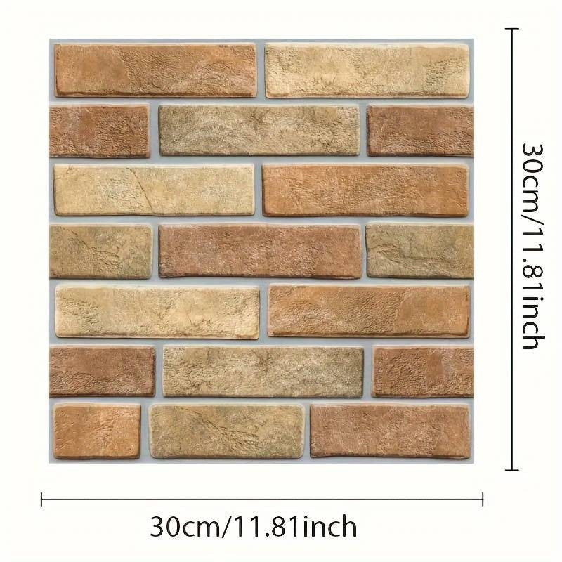 Set 10 Placi Tapet Autocolant 3D, Model Caramida de Piatra, Panouri Autoadezive Impermeabile pentru Perete, Material PVC, 30x30 cm, Maro