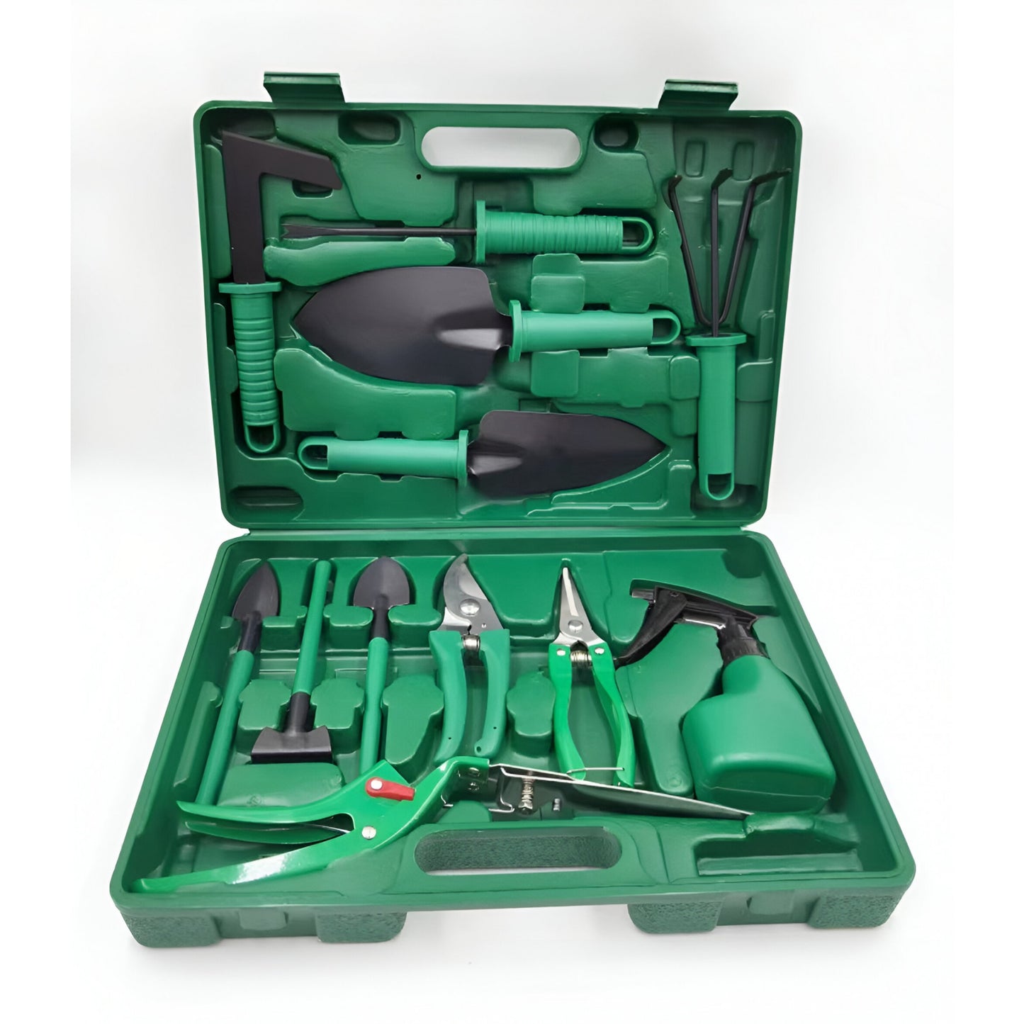 Set 12 Unelte de Gradina pentru Plantare si Ingrijire Plante, Otel A3 si Manere Ergonomice PP, Cutie Depozitare Inclusa, 38 x 29 cm, Verde Deschis