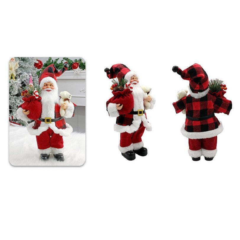 Figurină Decorativă Moș Crăciun cu Ursuleț de Pluș, Ornament Tradițional de Sărbători, Interior și Exterior, Plastic și Textil, 30 x 17 x 10 cm, Roșu și Alb