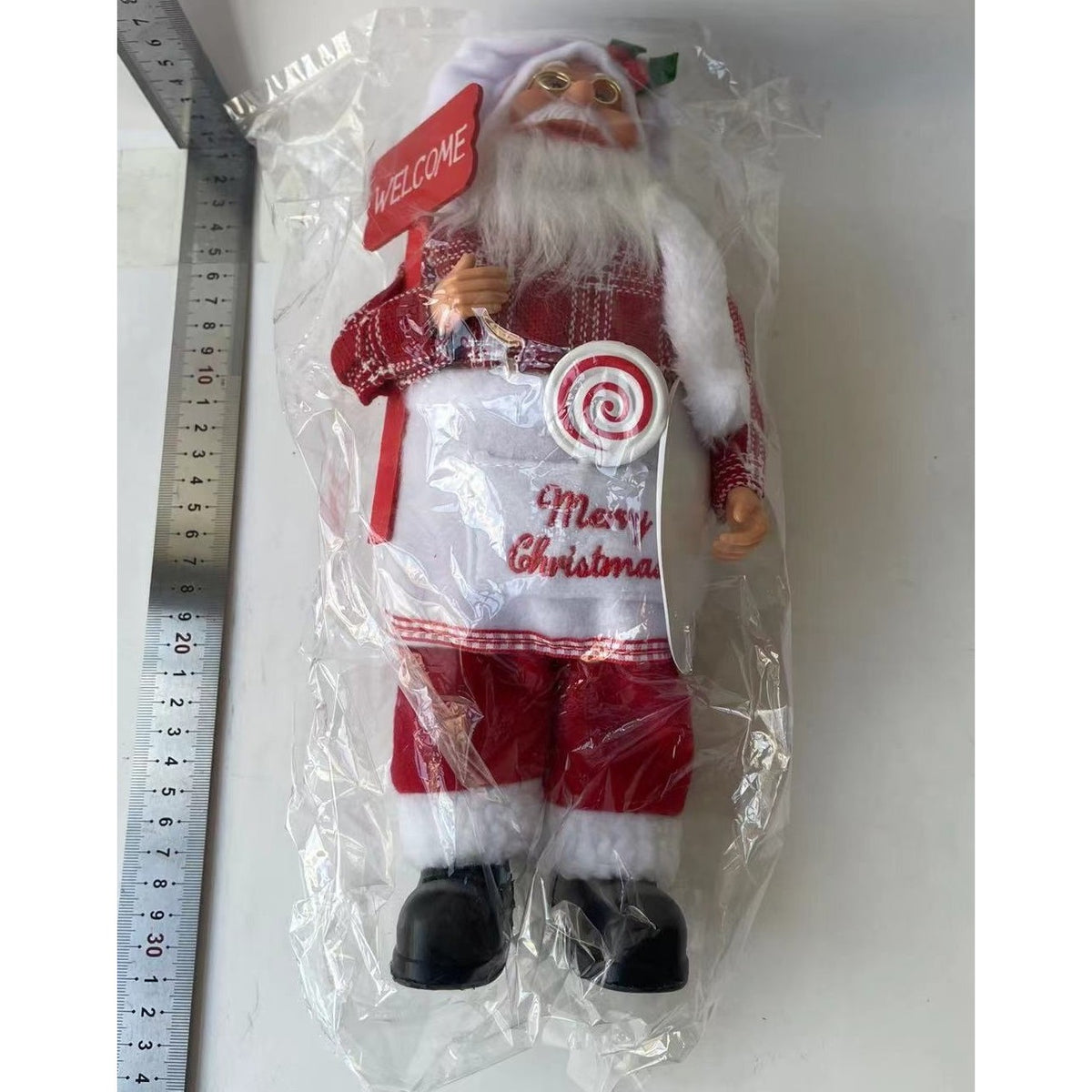 Figurină Decorativă Moș Crăciun Bucătar, Statuetă Festivă pentru Interior și Exterior, Material Plastic și Textil, 30 x 17 x 10 cm, Roșu și Alb