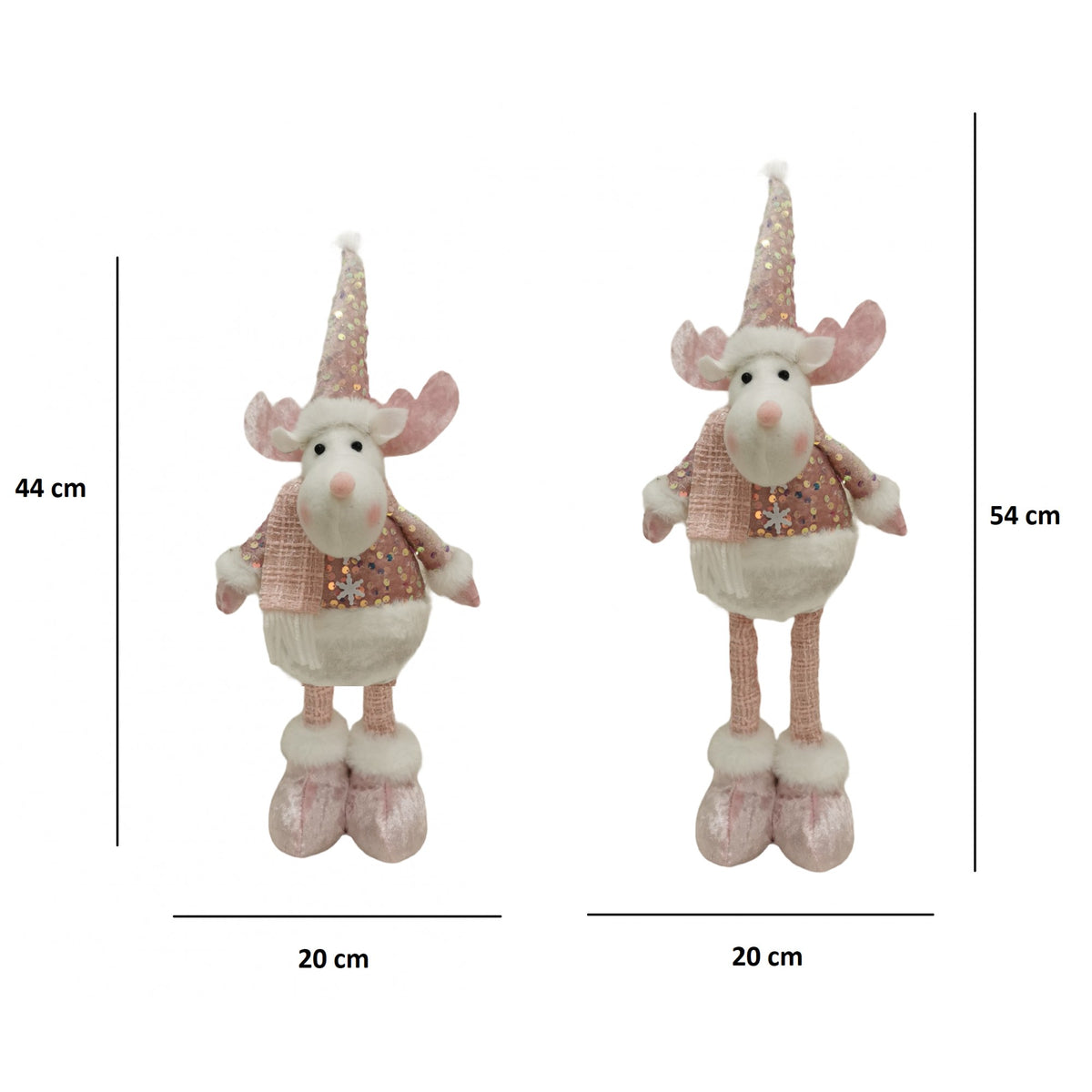 Figurina Decorativa Craciun Ren, Picioare Telescopice Reglabile, Bluza cu Paiete Stralucitoare, Poliester, Inaltime 44-54 cm, Roz
