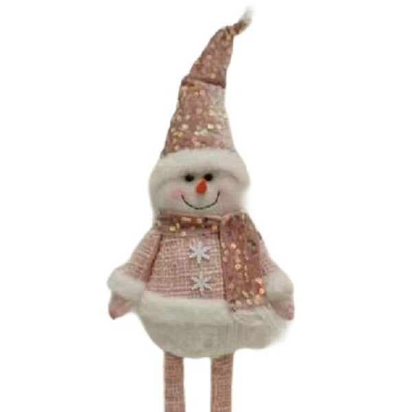 Figurina Decorativa Om De Zapada, Picioare Telescopice cu Inaltime Reglabila, Poliester si Caciula cu Paiete, Roz, 44-54 cm