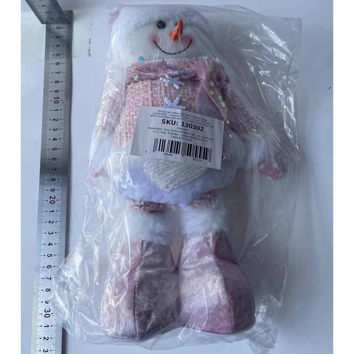 Figurina Decorativa Om De Zapada, Picioare Telescopice cu Inaltime Reglabila, Poliester si Caciula cu Paiete, Roz, 44-54 cm