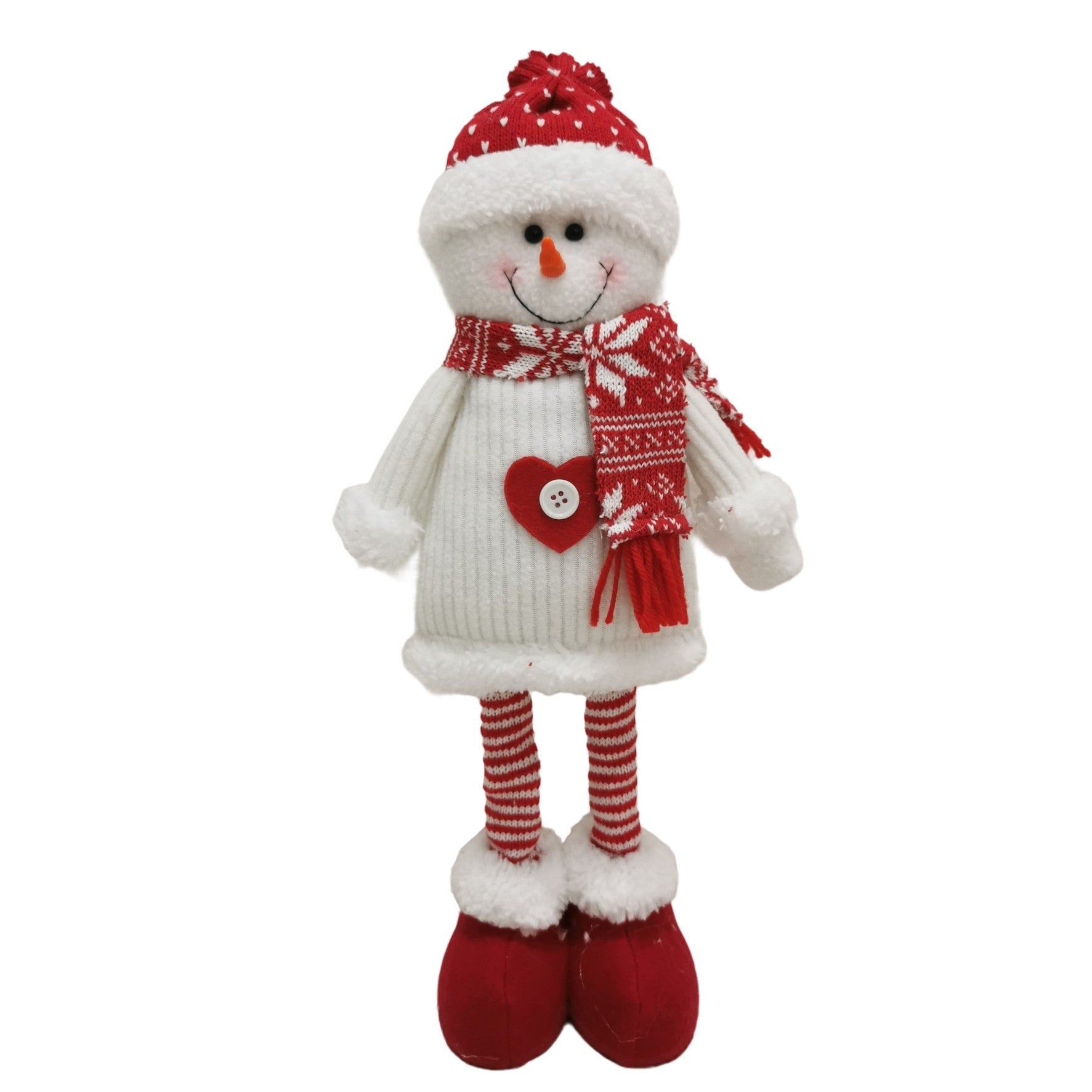 Figurina Decorativa Om de Zapada, Ornament Craciun cu Picioare Telescopice si Inaltime Reglabila, Poliester, 44-54 cm, Alb/Rosu
