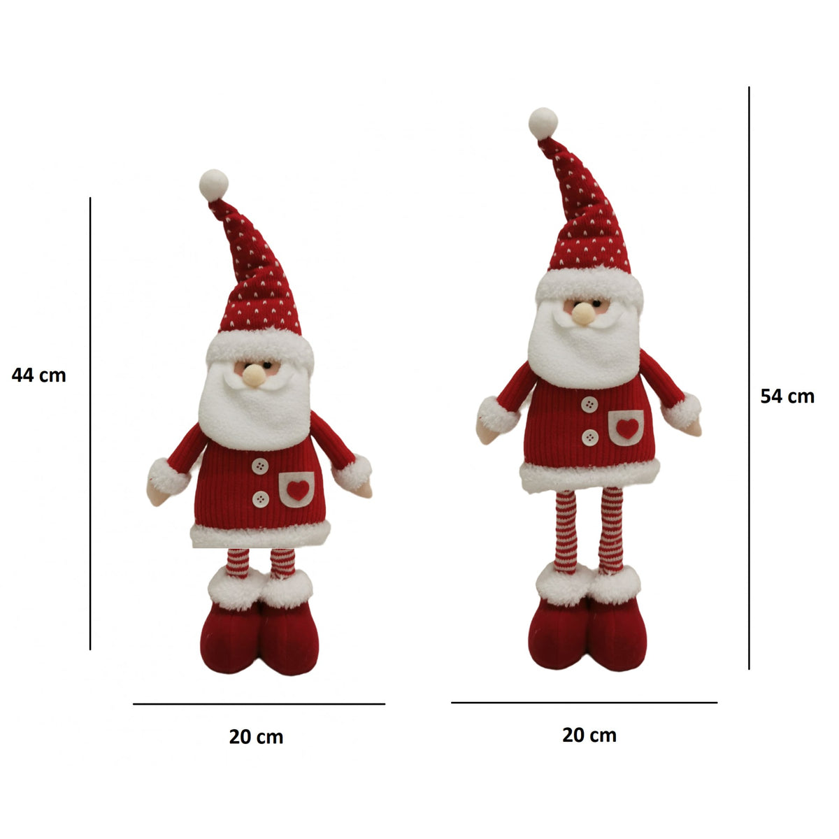Figurină Decorativă Moș Crăciun, Picioare Telescopice cu Înălțime Reglabilă, Design cu Inimioare, Poliester, 44-54 cm, Alb/Roșu