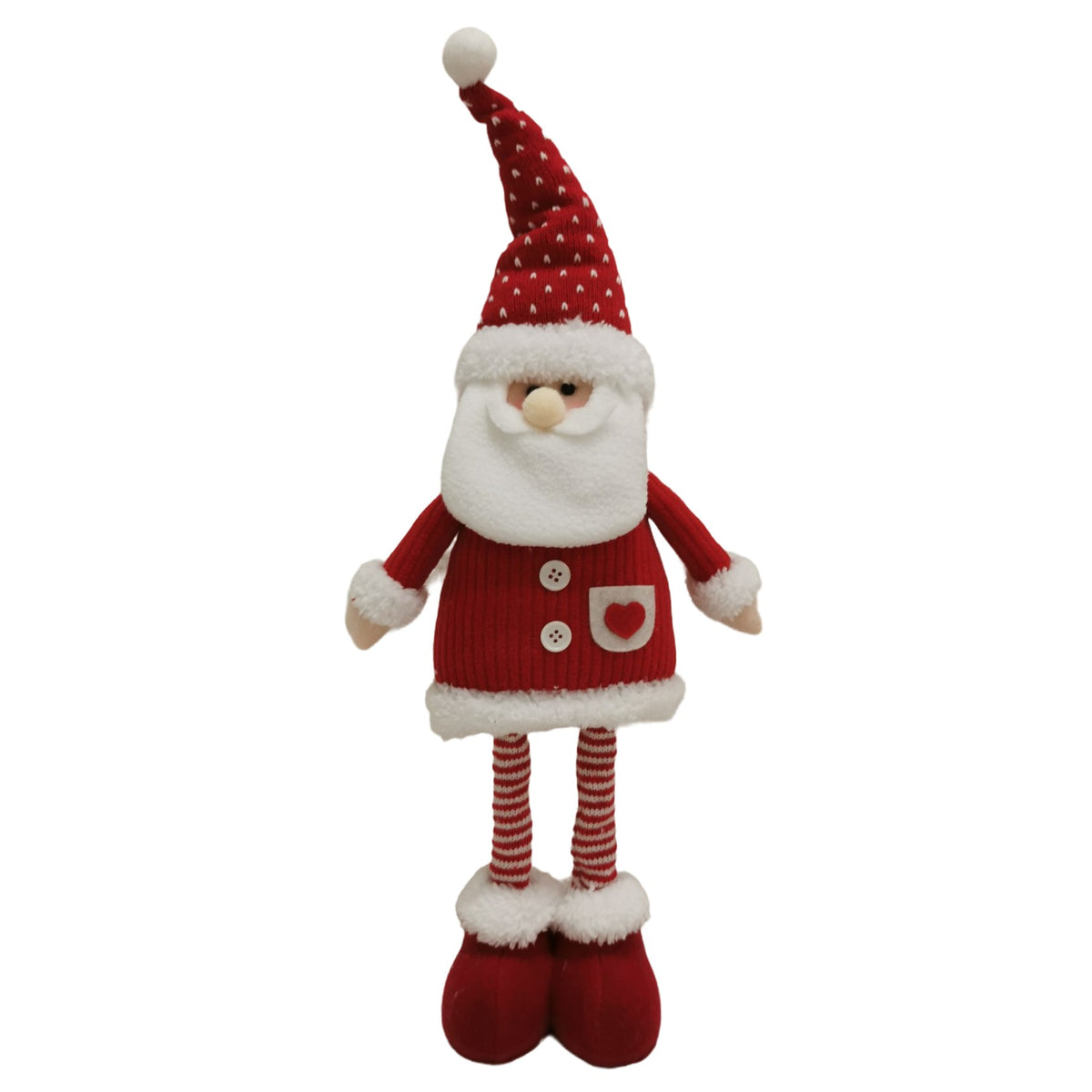 Figurină Decorativă Moș Crăciun, Picioare Telescopice cu Înălțime Reglabilă, Design cu Inimioare, Poliester, 44-54 cm, Alb/Roșu