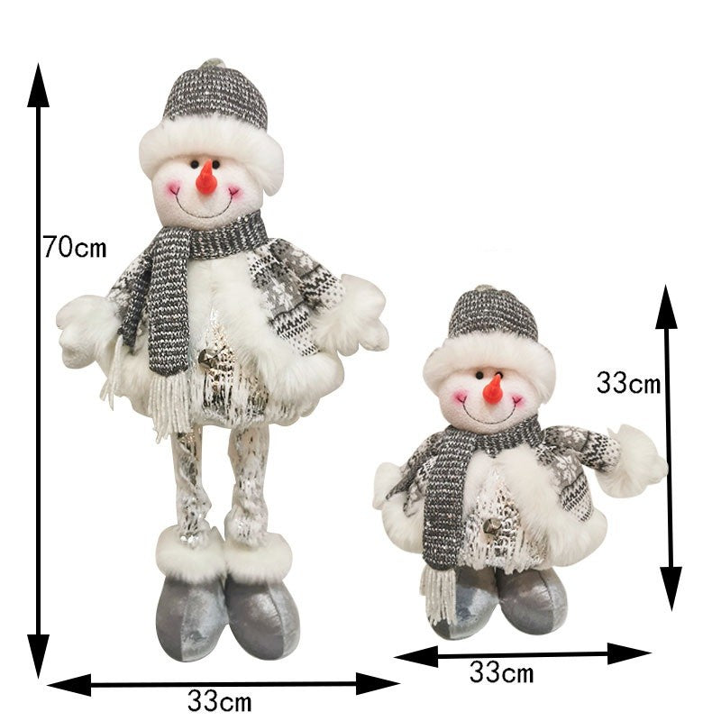 Figurina Decorativa Om de Zapada, Ornament Craciun cu Picioare Telescopice, Inaltime Reglabila 33-70 cm, Poliester, Alb si Argintiu