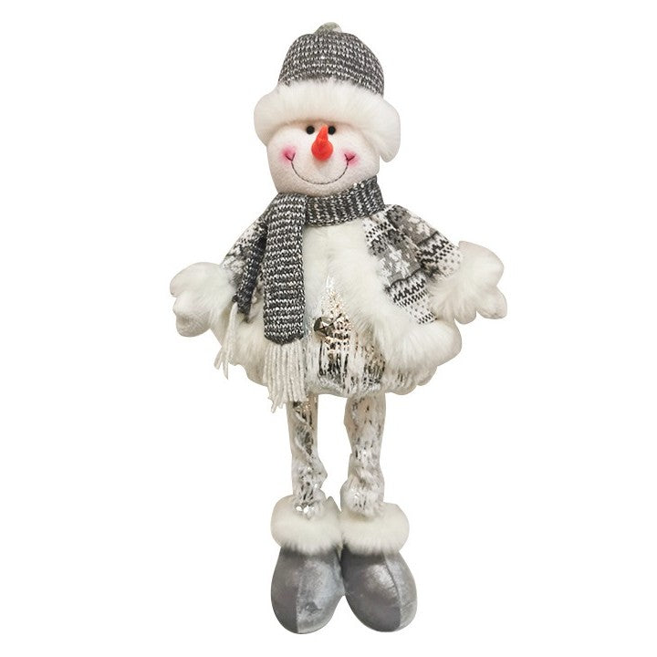 Figurina Decorativa Om de Zapada, Ornament Craciun cu Picioare Telescopice, Inaltime Reglabila 33-70 cm, Poliester, Alb si Argintiu