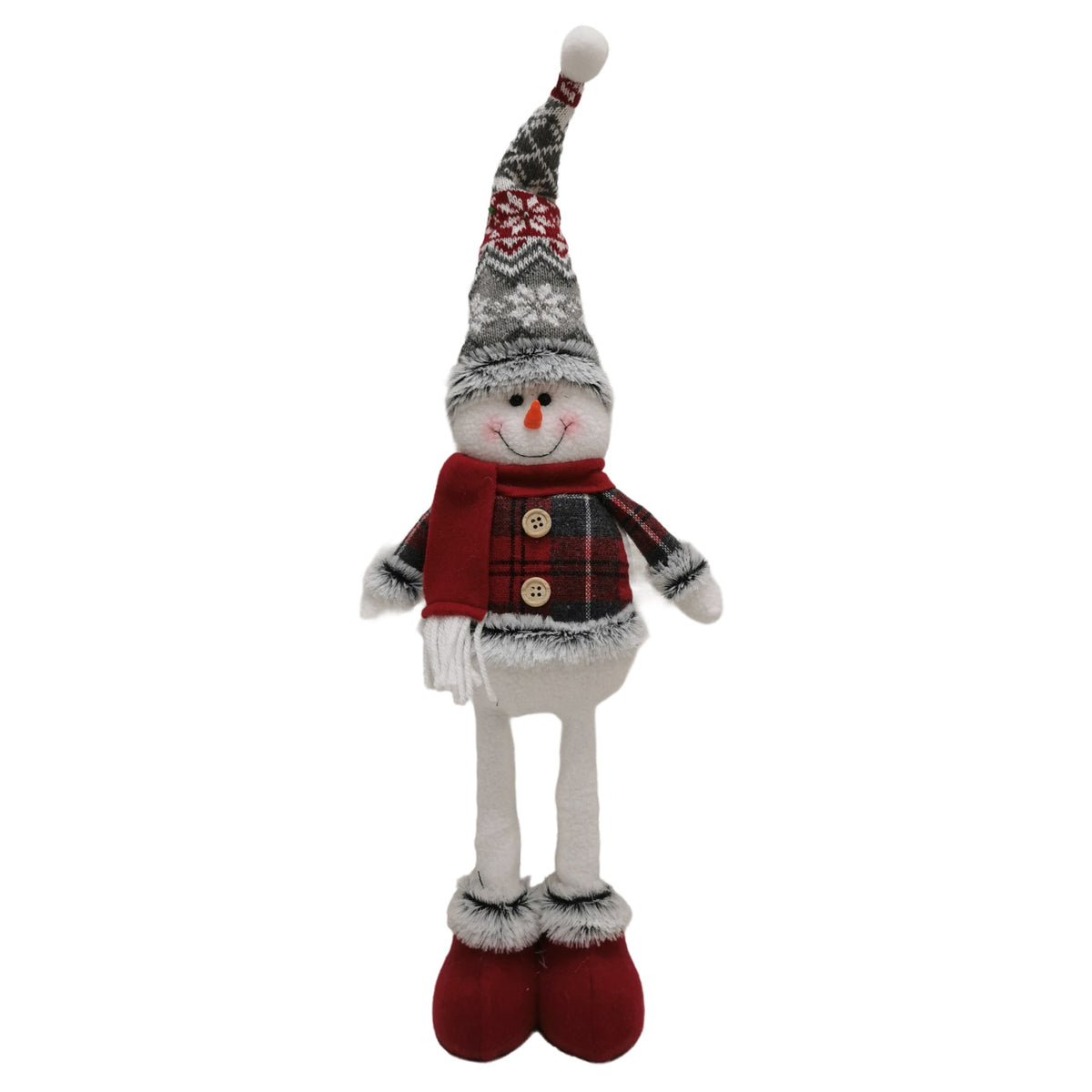 Figurina Decorativa Om De Zapada De Craciun, Picioare Telescopice Reglabile, Material Textil Poliester, Inaltime 44-54 cm, Rosu/Gri
