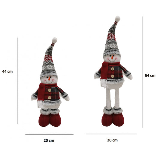 Figurina Decorativa Om De Zapada De Craciun, Picioare Telescopice Reglabile, Material Textil Poliester, Inaltime 44-54 cm, Rosu/Gri