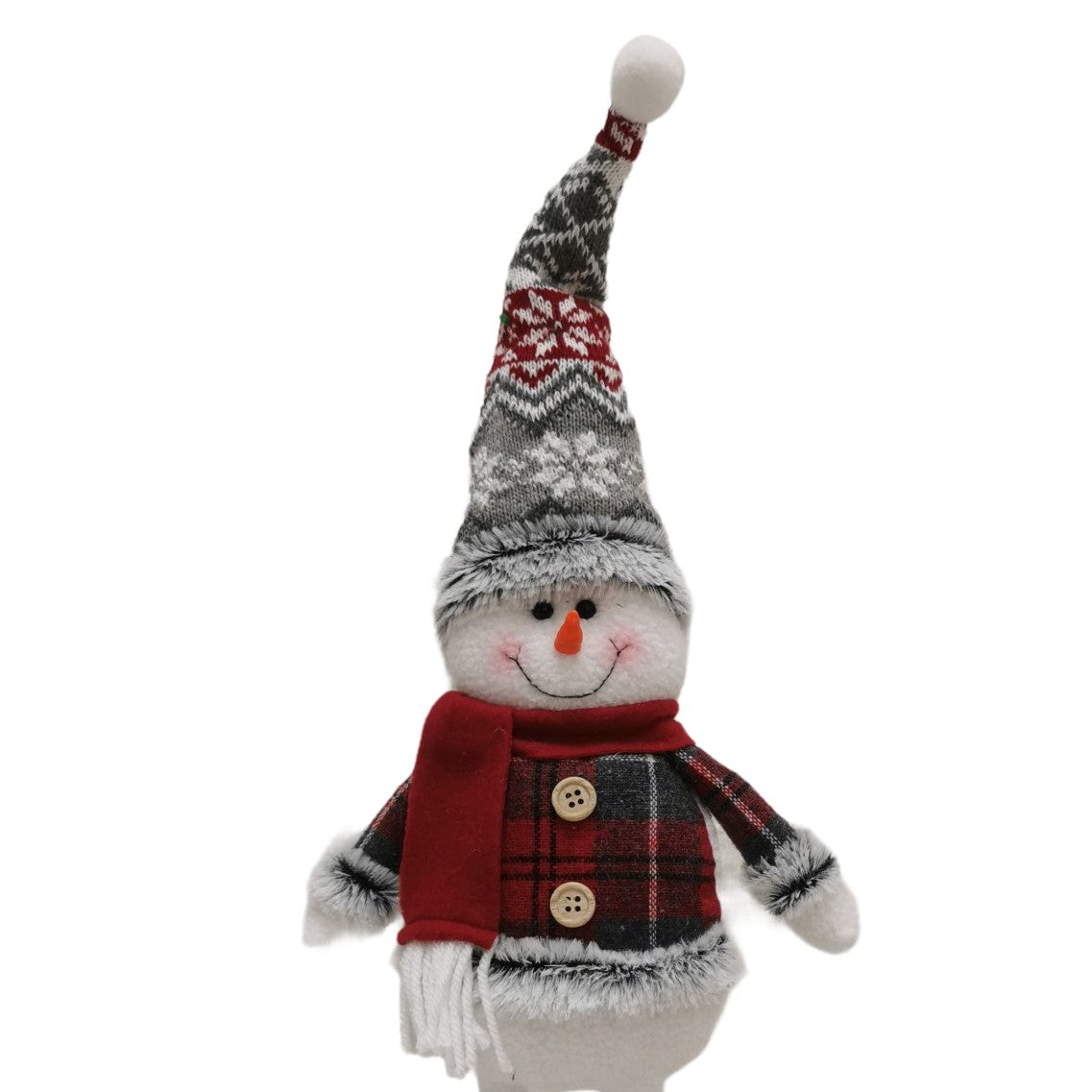 Figurina Decorativa Om De Zapada De Craciun, Picioare Telescopice Reglabile, Material Textil Poliester, Inaltime 44-54 cm, Rosu/Gri