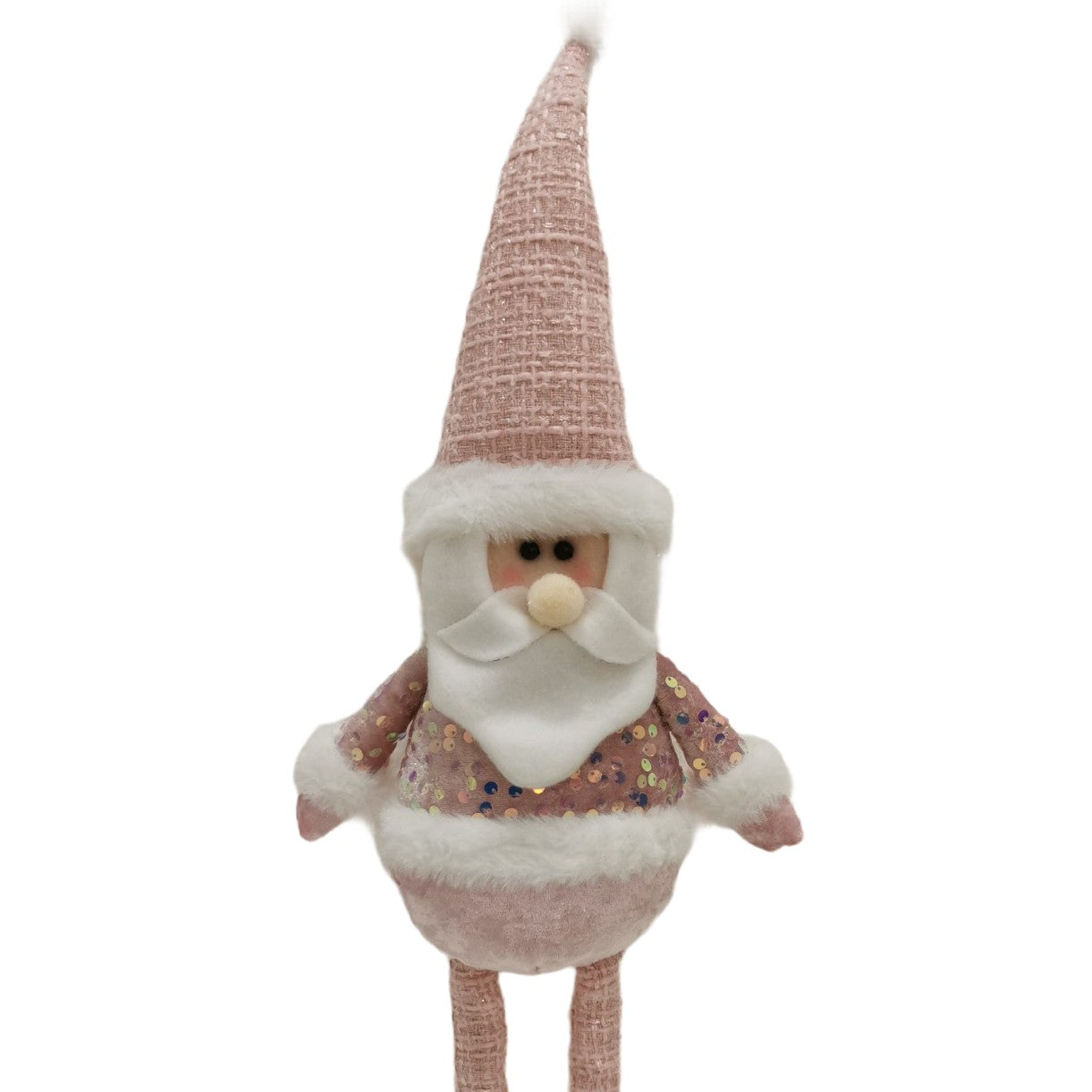 Figurina Decorativa Mos Craciun, Picioare Telescopice si Inaltime Reglabila 44-54 cm, Bluza cu Paiete, Poliester, Roz