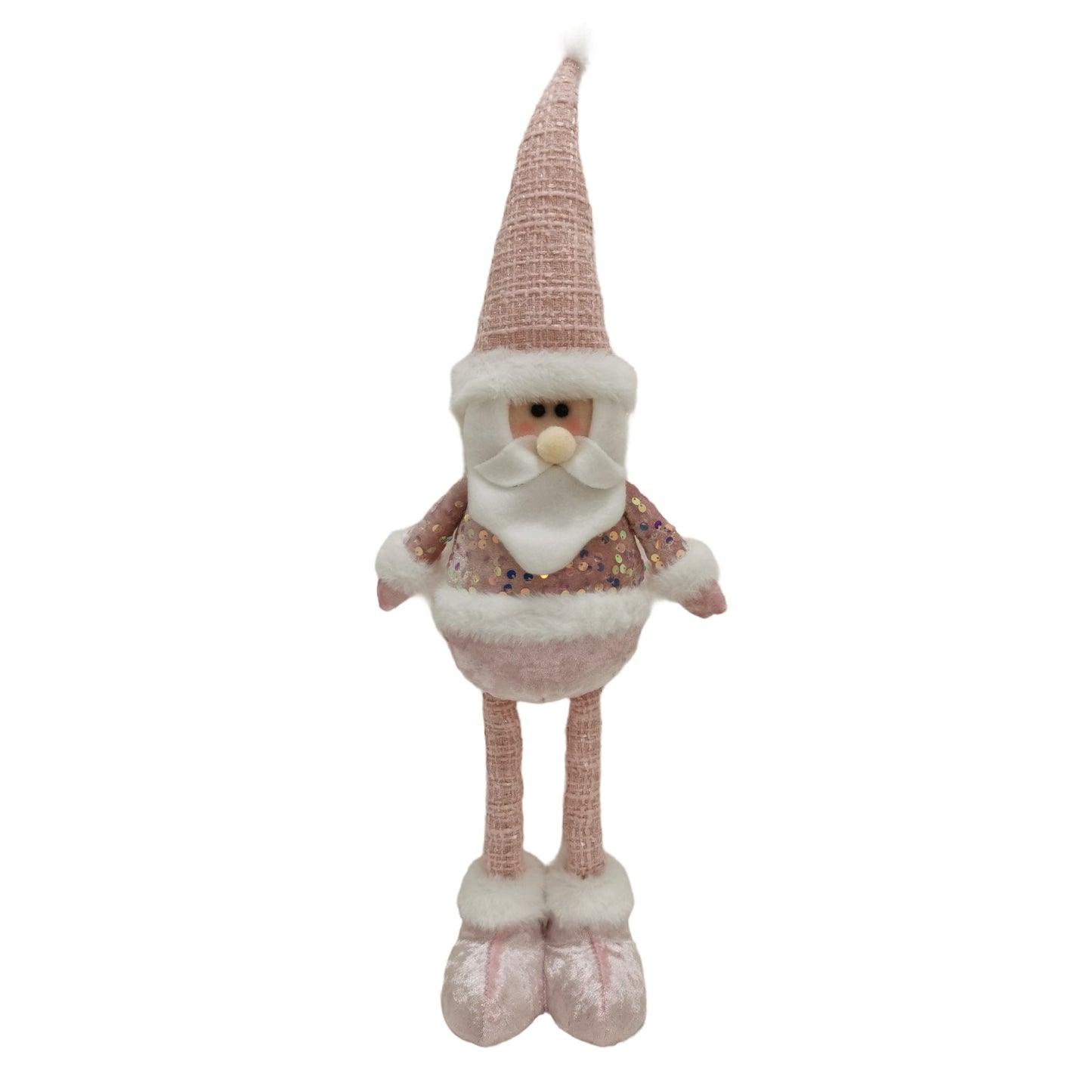 Figurina Decorativa Mos Craciun, Picioare Telescopice si Inaltime Reglabila 44-54 cm, Bluza cu Paiete, Poliester, Roz