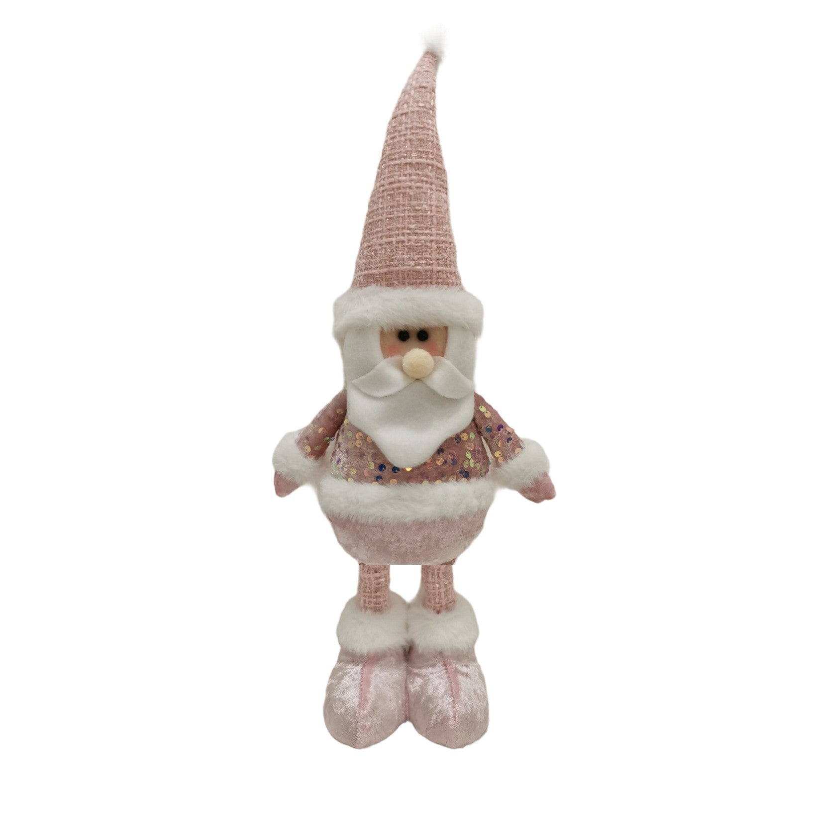 Figurina Decorativa Mos Craciun, Picioare Telescopice si Inaltime Reglabila 44-54 cm, Bluza cu Paiete, Poliester, Roz