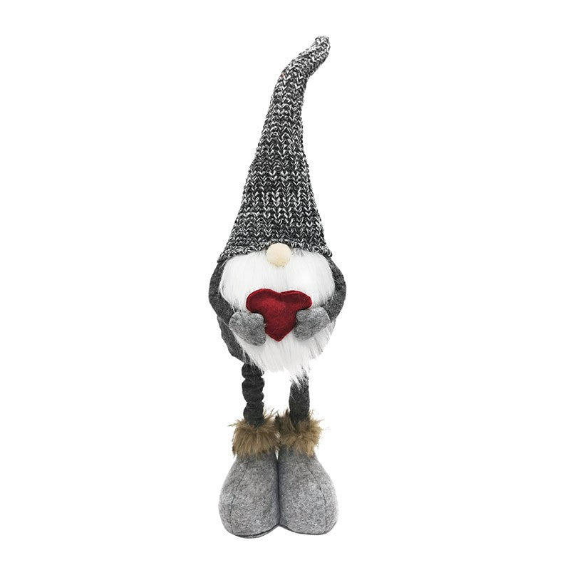 Figurină Decorativă de Crăciun, Spiriduș Omul Pădurii Îndrăgostit, Picioare Telescopice, Poliester, Înălțime Reglabilă 42 - 52 cm, Gri/Roșu