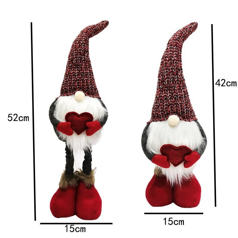 Figurina Decorativa Craciun, Spiridus Omul Padurii Indragostit, Picioare Telescopice, Poliester, Inaltime Reglabila 42-52 cm, Rosu/Gri
