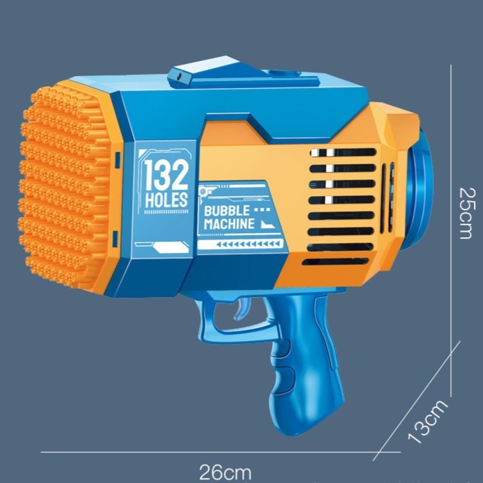 Pistol Pentru Baloane De Săpun, Automat Cu 132 Găuri Și Lumini Colorate, Plastic, Albastru, Set Cu 2 Lichide Și Baterie Li