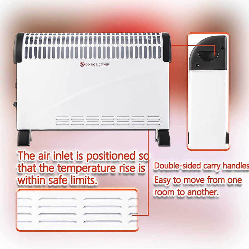 Convector Electric de Podea sau Perete, Putere 2000W, 3 Trepte de Incalzire, Termostat Reglabil, Protectie Supraincalzire, Metal, 53x19.8x38 cm, Alb