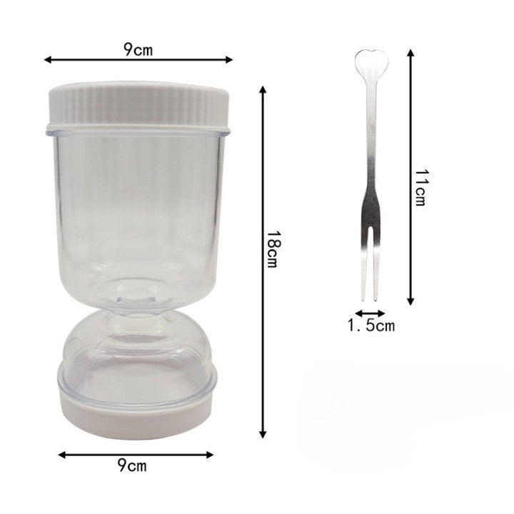 Borcan pentru Muraturi cu Separator de Lichide, Recipient Tip Clepsidra pentru Separare Umed-Uscat, Inchidere Ermetica, Include 2 Furculite, Material ABS si PP, 800 ml, Alb, 18x9x9 cm