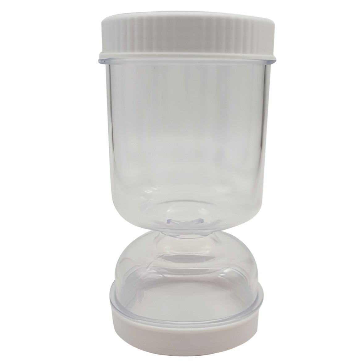 Borcan pentru Muraturi cu Separator de Lichide, Recipient Tip Clepsidra pentru Separare Umed-Uscat, Inchidere Ermetica, Include 2 Furculite, Material ABS si PP, 800 ml, Alb, 18x9x9 cm