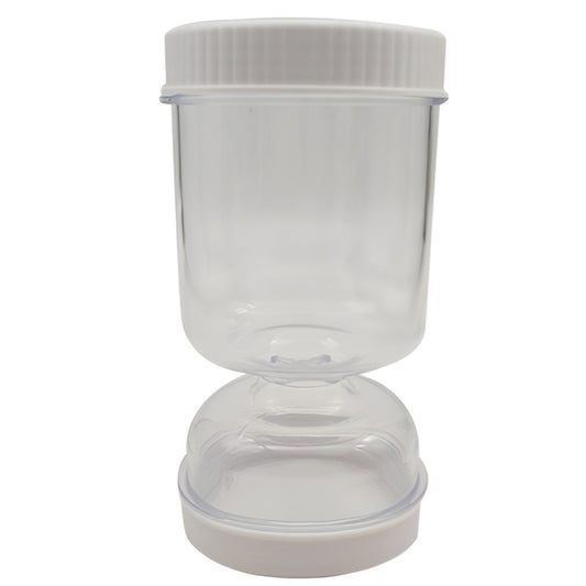 Borcan pentru Muraturi cu Separator de Lichide, Recipient Tip Clepsidra pentru Separare Umed-Uscat, Inchidere Ermetica, Include 2 Furculite, Material ABS si PP, 800 ml, Alb, 18x9x9 cm