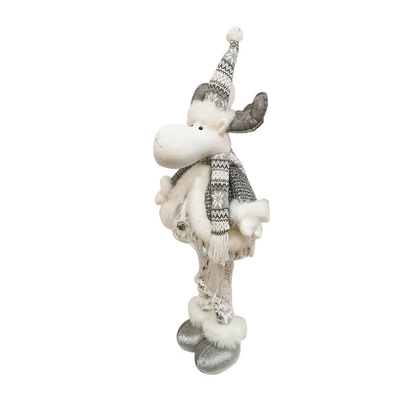 Figurina Decorativa Craciun, Ren cu Picioare Telescopice, Inaltime Reglabila, Pantaloni Luciosi, Poliester, 52-82 cm, Alb/Argintiu