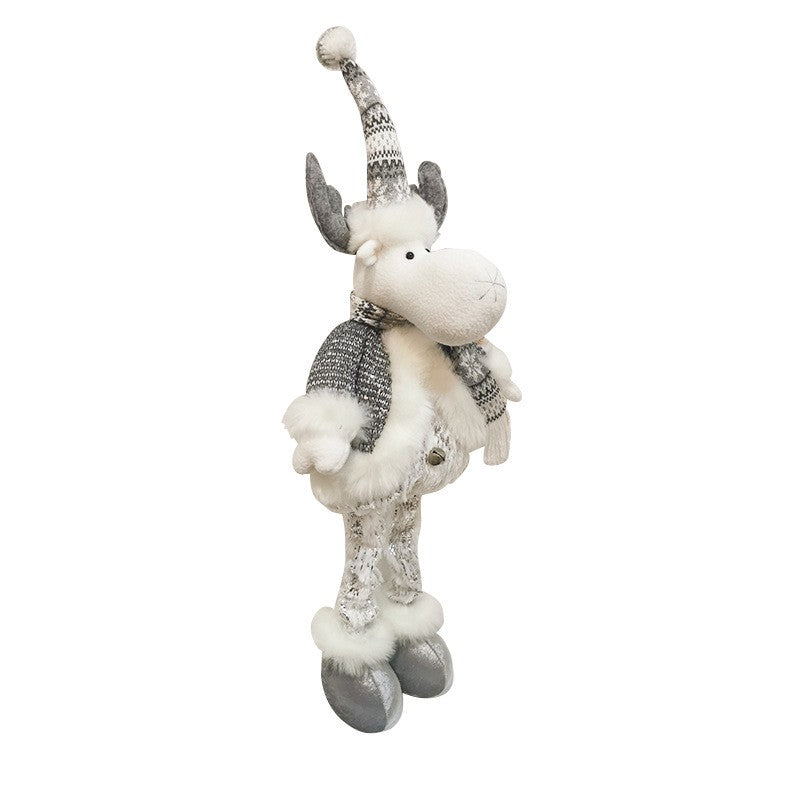 Figurina Decorativa Craciun, Ren cu Picioare Telescopice, Inaltime Reglabila, Pantaloni Luciosi, Poliester, 52-82 cm, Alb/Argintiu
