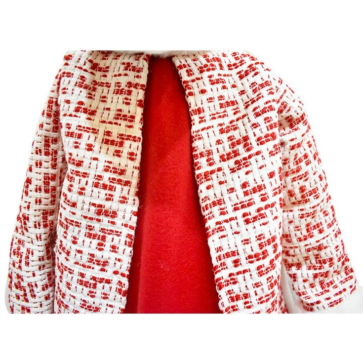 Figurina Decorativa Craciun, Ren cu Picioare Telescopice si Inaltime Reglabila, Textil din Poliester, Alb si Rosu, 42-80 cm