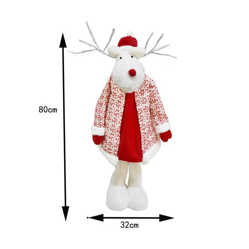 Figurina Decorativa Craciun, Ren cu Picioare Telescopice si Inaltime Reglabila, Textil din Poliester, Alb si Rosu, 42-80 cm