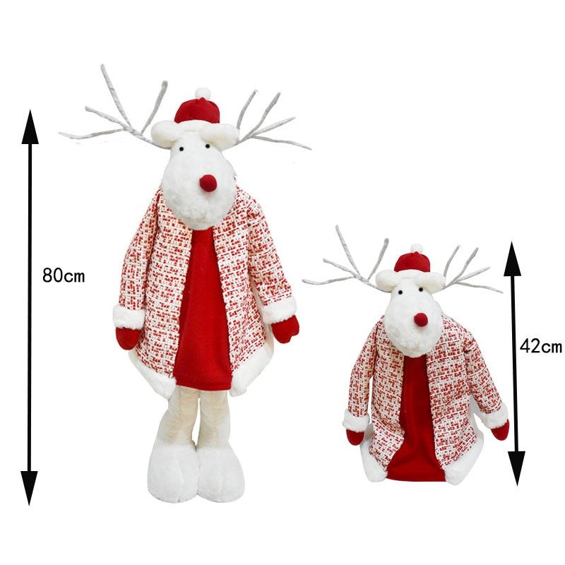 Figurina Decorativa Craciun, Ren cu Picioare Telescopice si Inaltime Reglabila, Textil din Poliester, Alb si Rosu, 42-80 cm